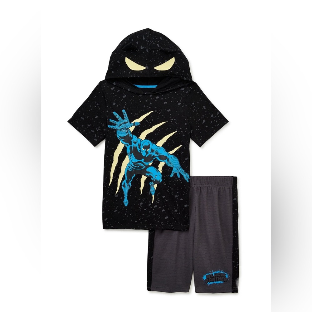 Marvel Black Panther🐈‍⬛Boys👦🏻Cosplay Hooded Top & Short Set Sz 4 NWT🏷️